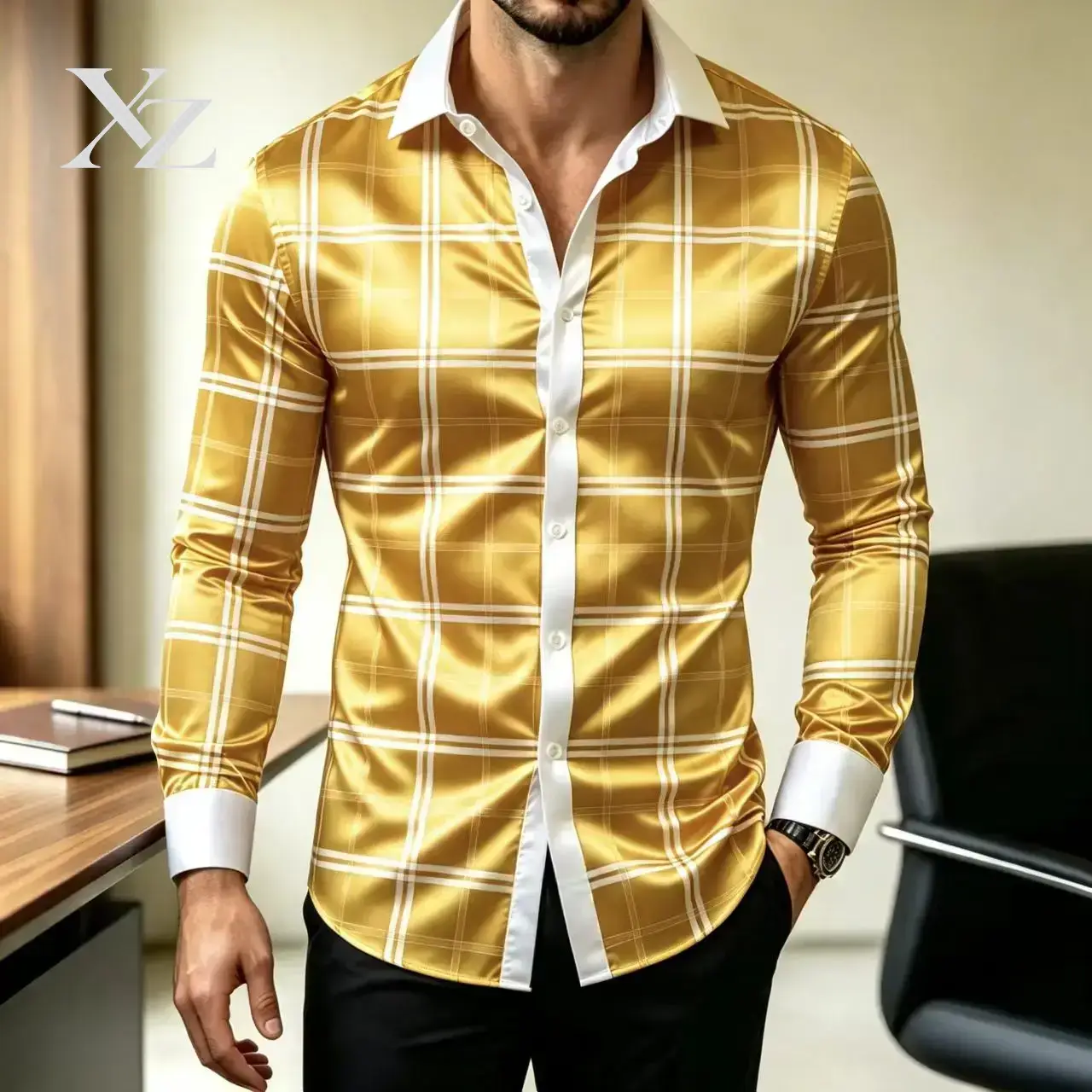 Hot Sale Men's Slim Fit Long S - Mens Satin Silk Dress Shirt ulasan dan harga