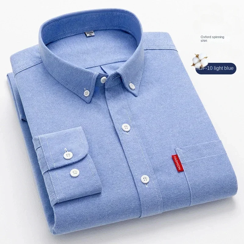 100% Pure Cotton Men's Solid C - Oxford Cotton Casual Shirt Business ulasan dan harga