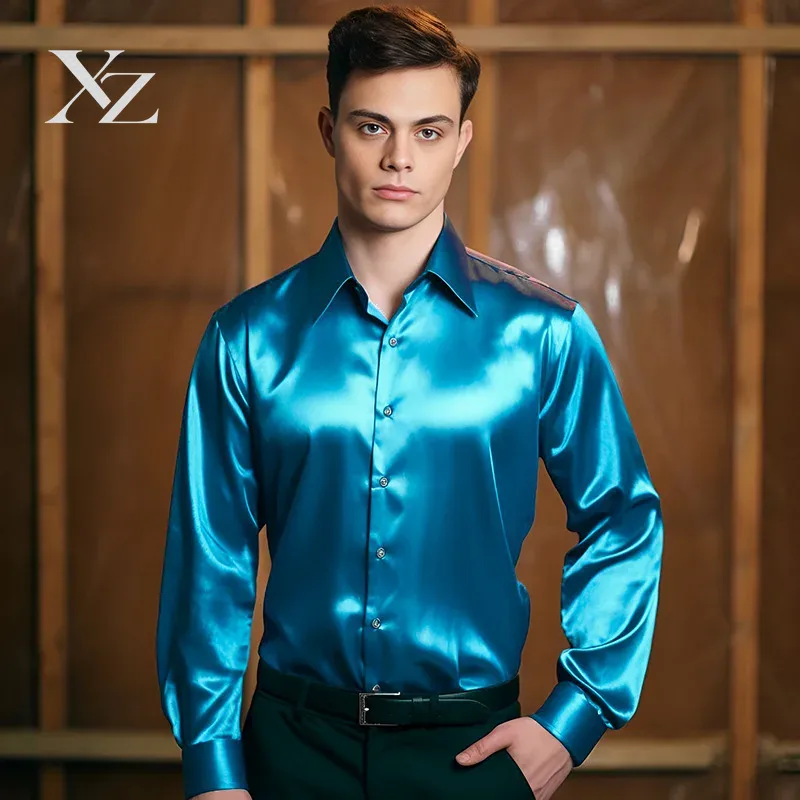 Men's Satin Silk-Like Shiny Sm - Mens Satin Silk Dress Shirt ulasan dan harga