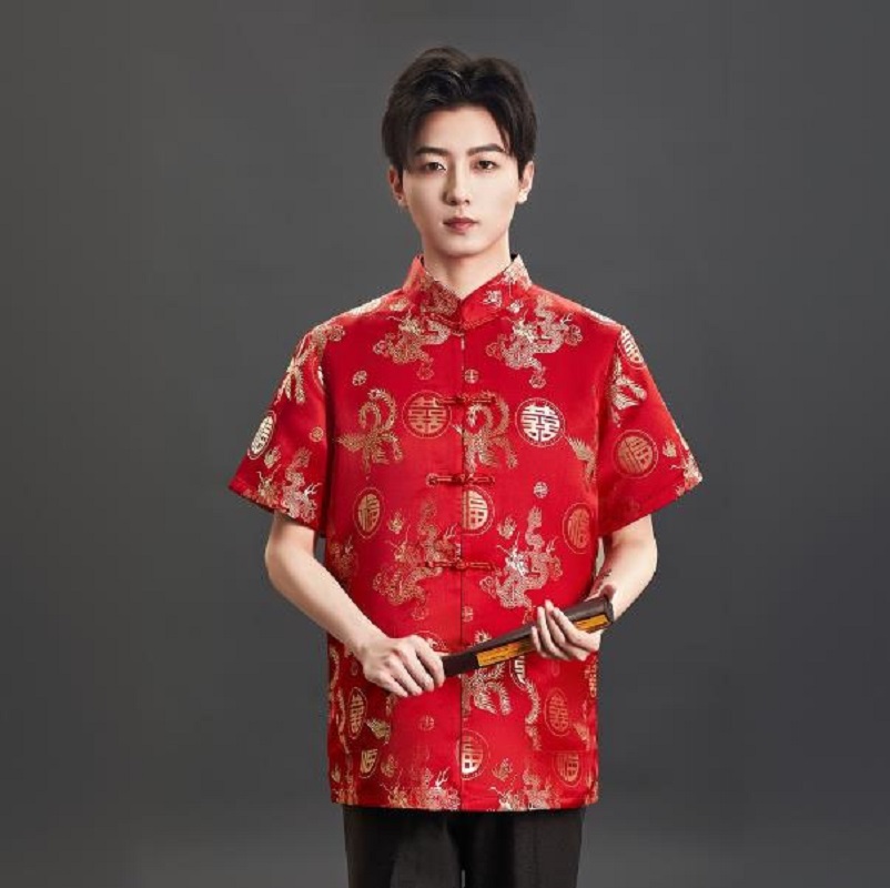 New Chinese Style Embroidery S - Mens Satin Silk Dress Shirt ulasan dan harga
