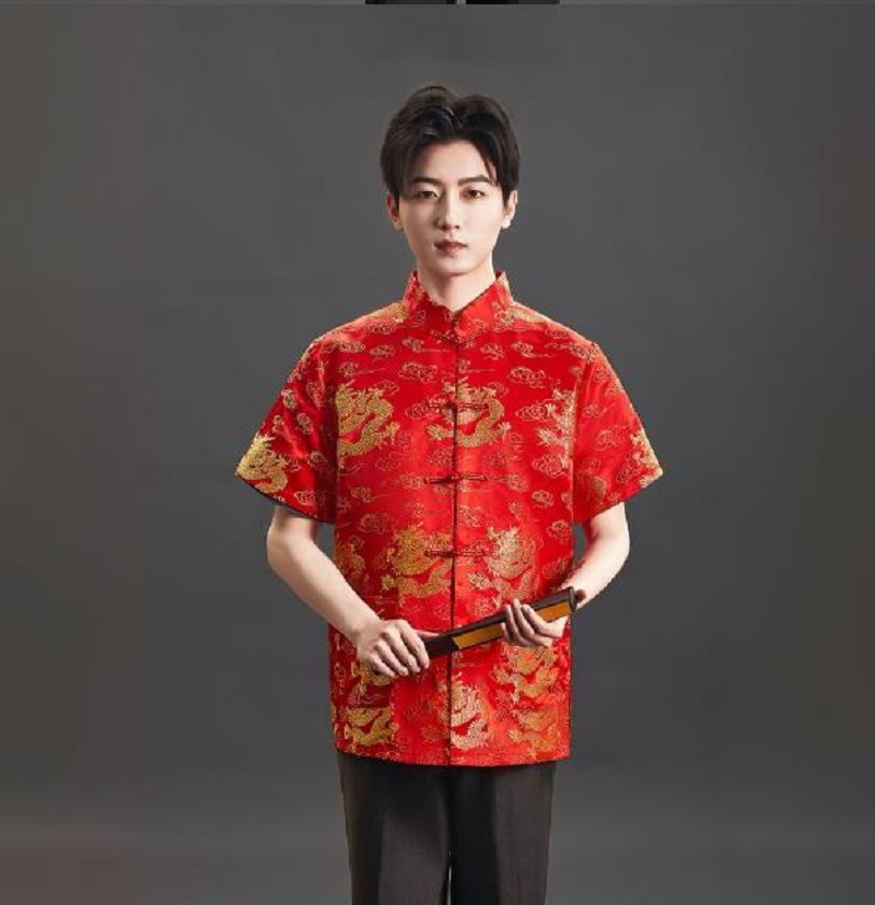 New Chinese Style Embroidery S - Mens Satin Silk Dress Shirt ulasan dan harga