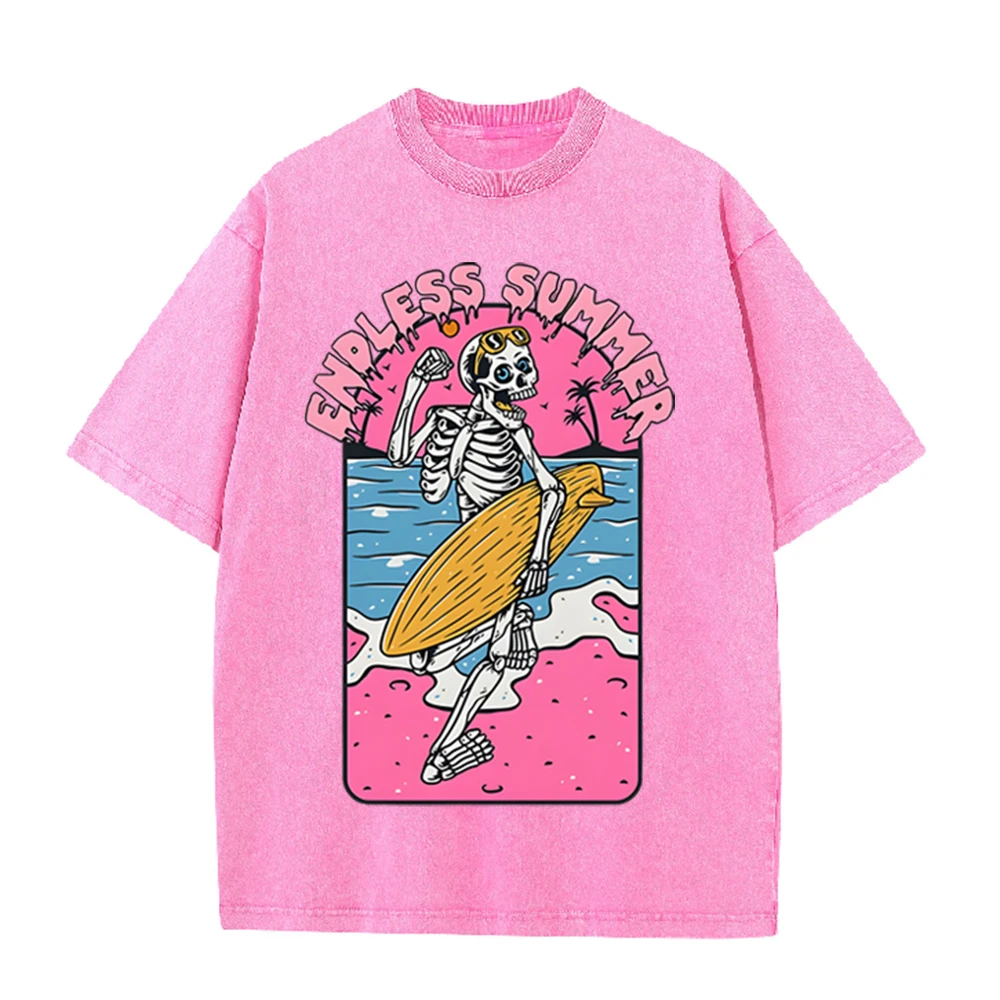 2026 Vintage Skeleton Surfer E - Acid Wash Vintage Graphic T Shirt ulasan dan harga