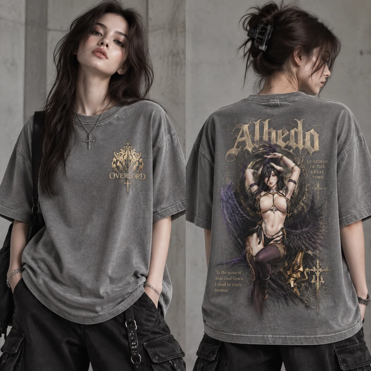 Albedo Overlord Graphic Tee, D - Acid Wash Vintage Graphic T Shirt ulasan dan harga